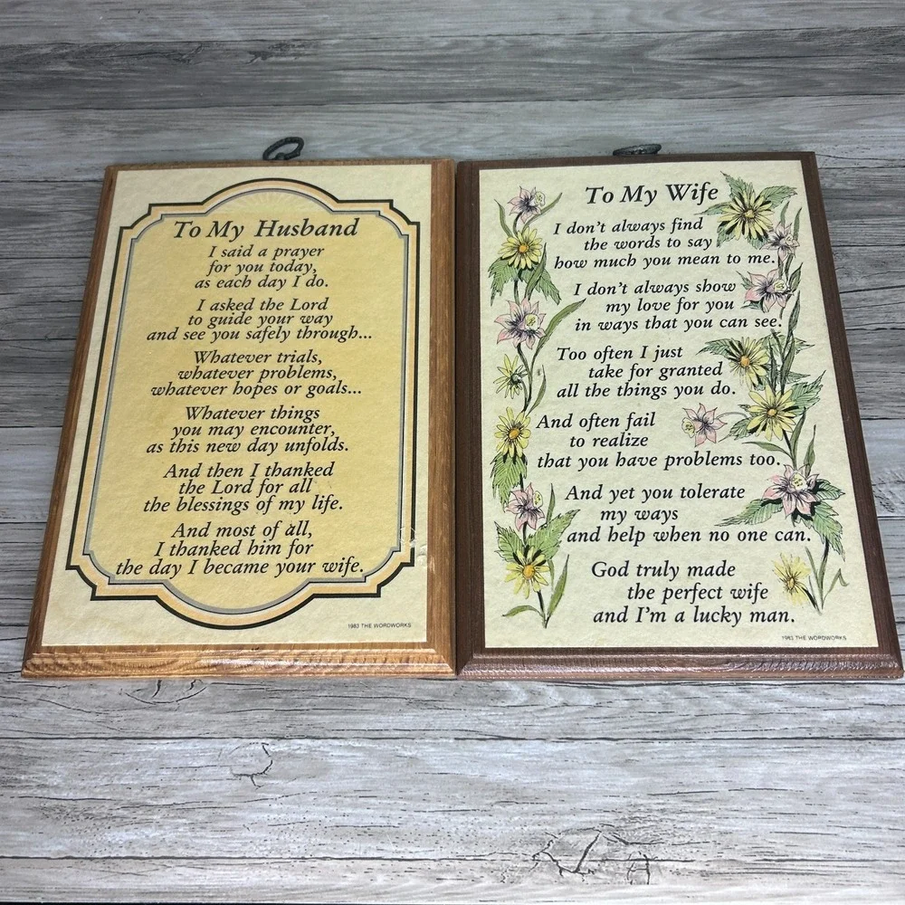 Vintage Woodworks Wood Wall Plaque Husband Wife Couple Sign Retro Home Decor‎